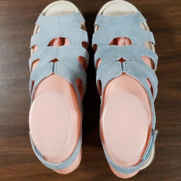 Skechers Stylin Blue Suede Peep-toe Slingback Wedge Size 6½ - Picture 5 of 7